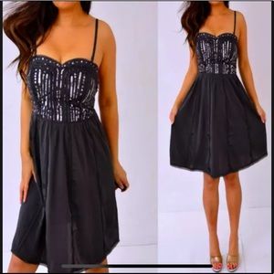 American Eagle Charcoal Gray Silver Sequins Dress Size 6 Medium